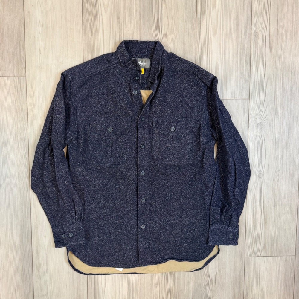 Cabelas Mens Navy Blue Salt and Pepper Cotton Flannel Shirt Medium M10-SH594